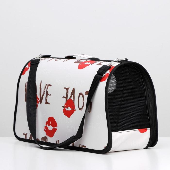 Сумка - переноска для животных  Сумка - переноска для животных "Love",размер L, белая, 53 х 21 х 29 см