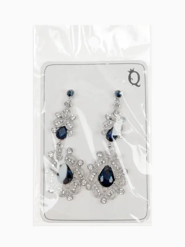 Серьги висячие со стразами &laquo;Грация&raquo;, резная, синие в серебре, 9 см