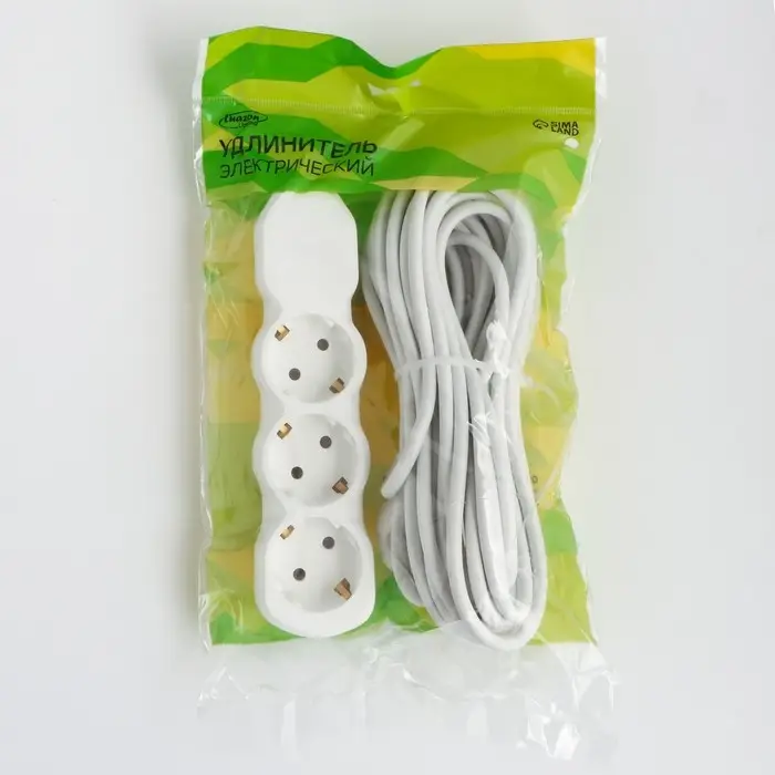 Удлинитель сетевой Luazon Lighting ECO, 3 розетки, 10 м, 16 А, 3500 Вт, заземление, белый