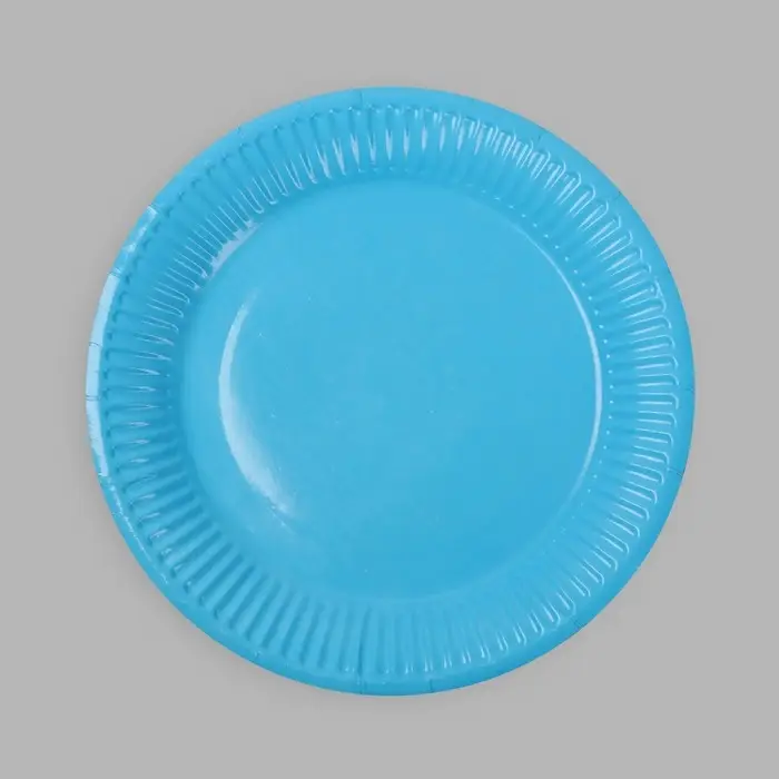 Тарелка одноразовая бумажная однотонная, голубая, 18 см
