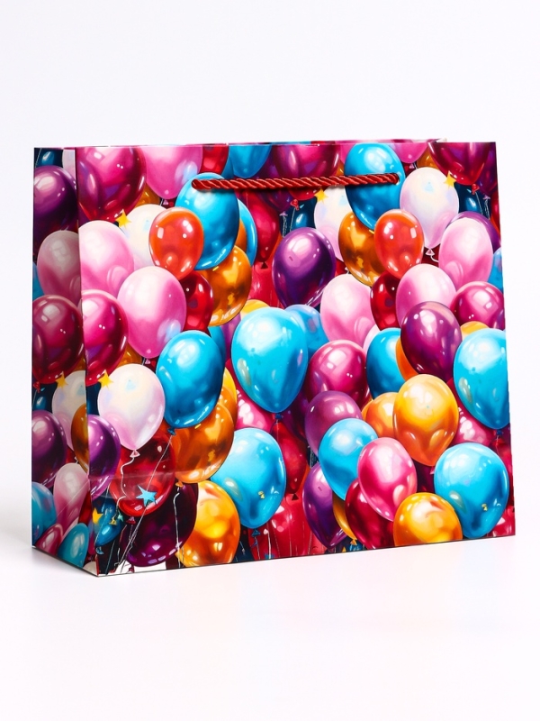 Пакет подарочный с окном "Воздушные шары", 25 х 10 х 22 см