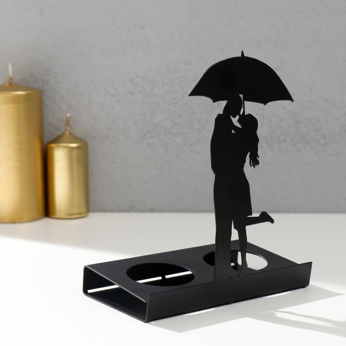 Подсвечник металл на 2 свечи Подсвечник металл на 2 свечи "Свидание под зонтом" чёрный 14,5х12х6,8 см