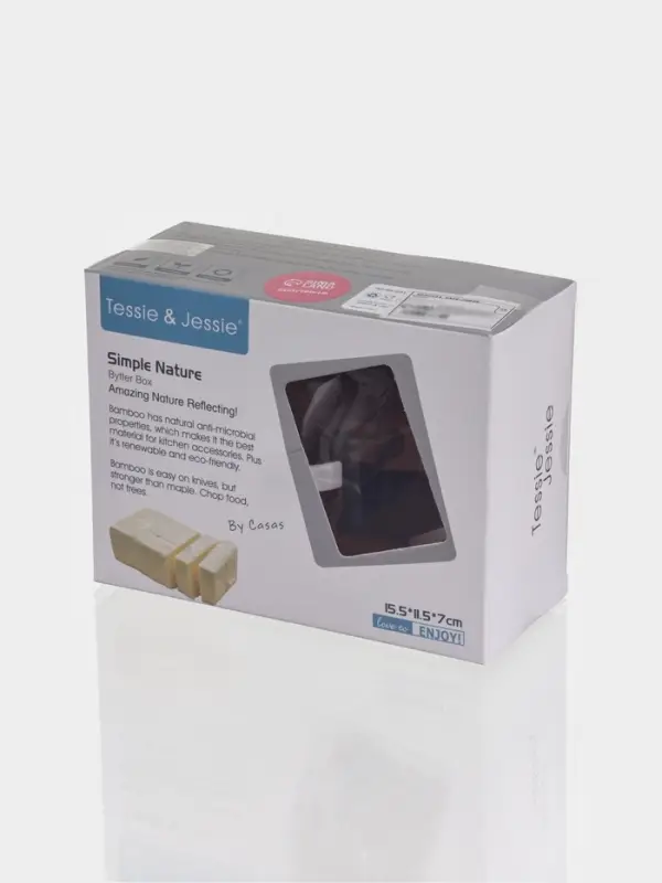 Маслёнка Heaven, 15.5&times;11.5&times;7 см, бамбук, крышка пластик, белая