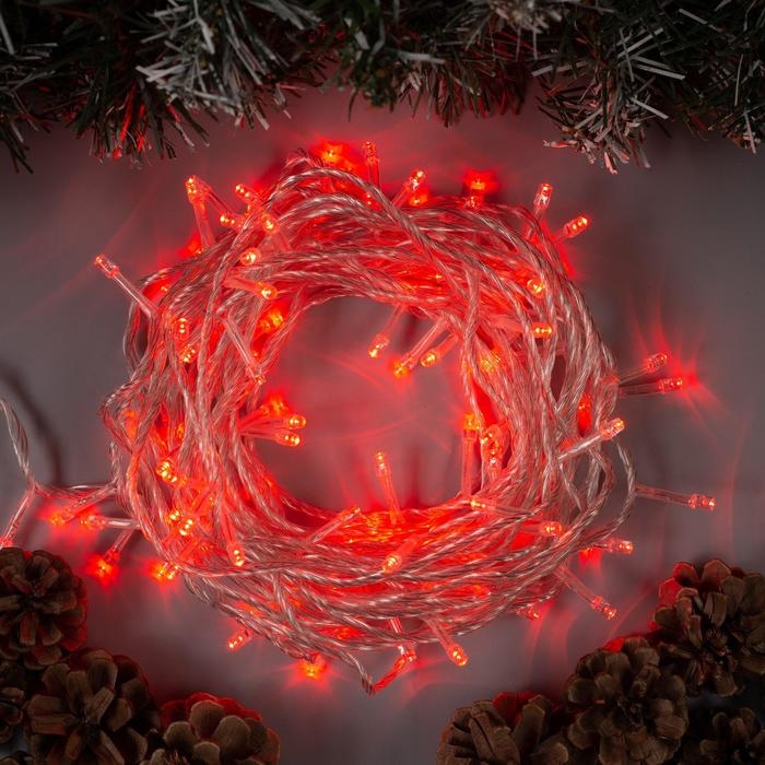 Гирлянда «Нить» 10 м, IP20, прозрачная нить, 100 LED, свечение красное, 8 режимов, 220 В Гирлянда «Нить» 10 м, IP20, прозрачная нить, 100 LED, свечение красное, 8 режимов, 220 В