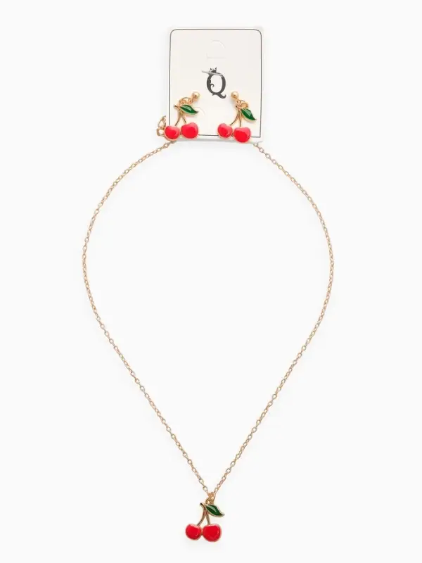 Набор 2 предмета: серьги, кулон &laquo;Вишенки&raquo;, 44 см, красный в золоте