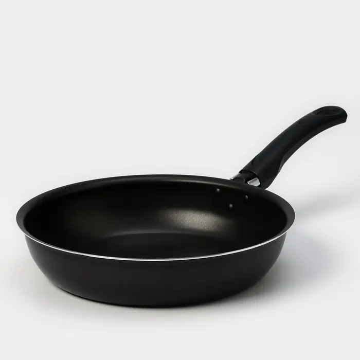 Сковорода &laquo;Классика атлас&raquo;, d=24 см, стеклянная крышка, пластиковая ручка, антипригарное покрытие, алюминий, чёрная