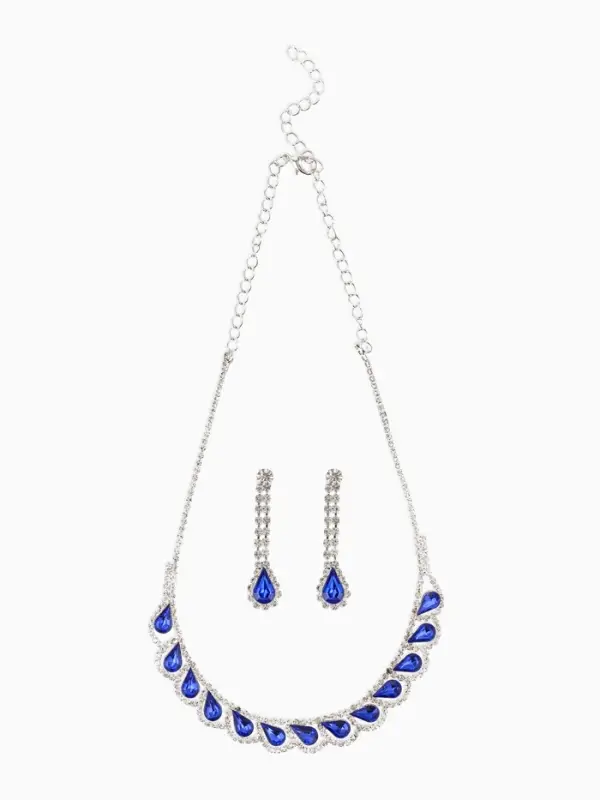 Набор 2 предмета: серьги, колье &laquo;Листопад&raquo;, капли, сине-белый в серебре, 45 см