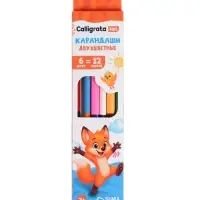Карандаши Calligrata, цветные, двухцветные, 12 цветов, 6 шт., деревянные, трёхгранные