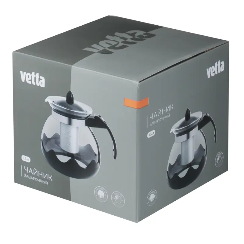 VETTA Классик Чайник заварочный 1,5л, стекло, нерж.сталь