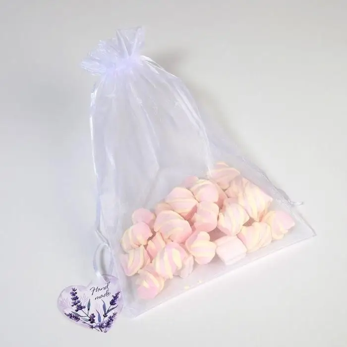 Мешочек подарочный органза белый &laquo;Лаванда&raquo;, с шильдиком, 19 х 28 см +/- 1.5 см