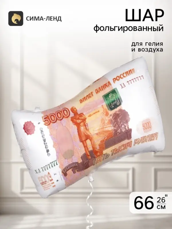 Воздушный шар фольгированный 26" &laquo;Денежная купюра, 5000 рублей&raquo;