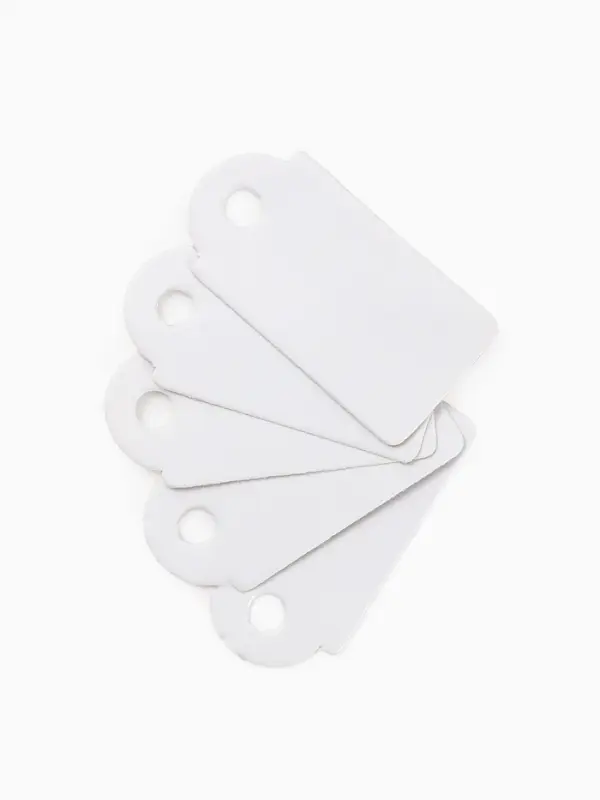 Ценники на верёвке, 100 шт. отверстие 3 мм, 1.3&times;2.6 см, белый