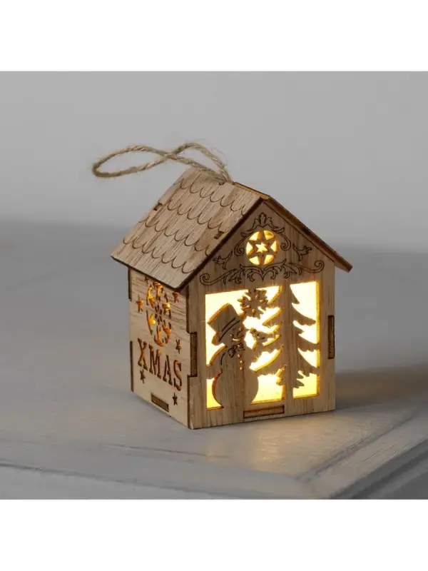 Ёлочная игрушка &laquo;Домик со снеговиком&raquo;, 8&times;6.5&times;6 см, от батареек, свечение тёплое белое