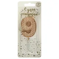 Свеча в торт на шпажке "Жемчужная", цифра "9", шампань