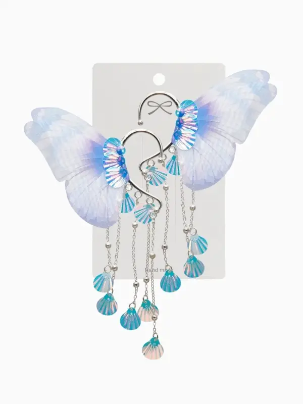 Серьги каффы детские Выбражулька &laquo;Крылья&raquo;, фиолетово-голубая