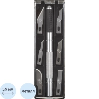 Нож макетный Topfort Набор 7поз.:нож мет.+TPR + 6лезв.разн.тип,пласт.бокс