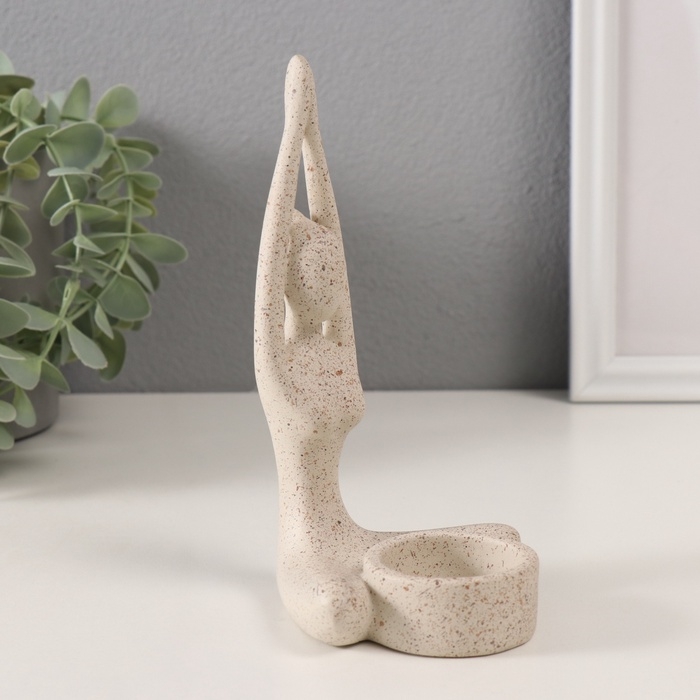 Подсвечник полистоун на 1 свечу Подсвечник полистоун на 1 свечу "Приветствие солнцу" белый в крапинку 8,7х8,7х16,5 см