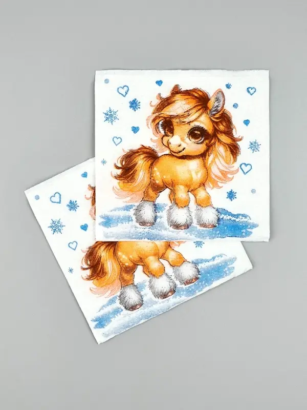 Салфетки бумажные Гармония цвета многоцветие "Лошадка со снежинками", 24*24 см 50 листов