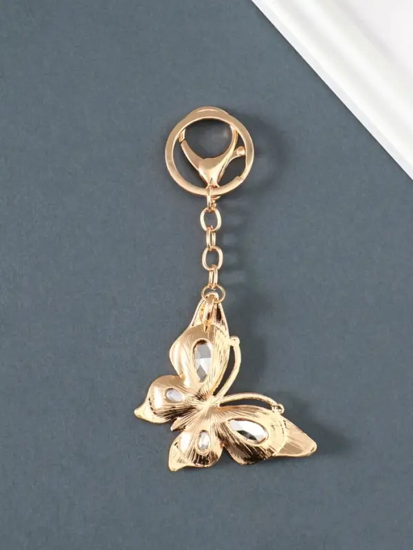 Брелок металл, стразы на карабине "Бабочка" жёлтый 4,7х6,4х0,8 см