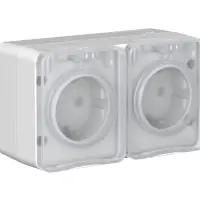 AtlasDesign PROFI IP54 открытой установки розетка двойная с з/к со шторками 16А, серый