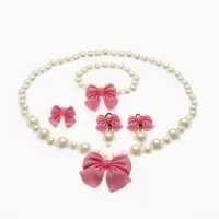 Набор детских украшений Выбражулька &laquo;Бант&raquo;, 4 предмета: кулон, браслет d=6 см кольцо, клипсы, бело-розовый