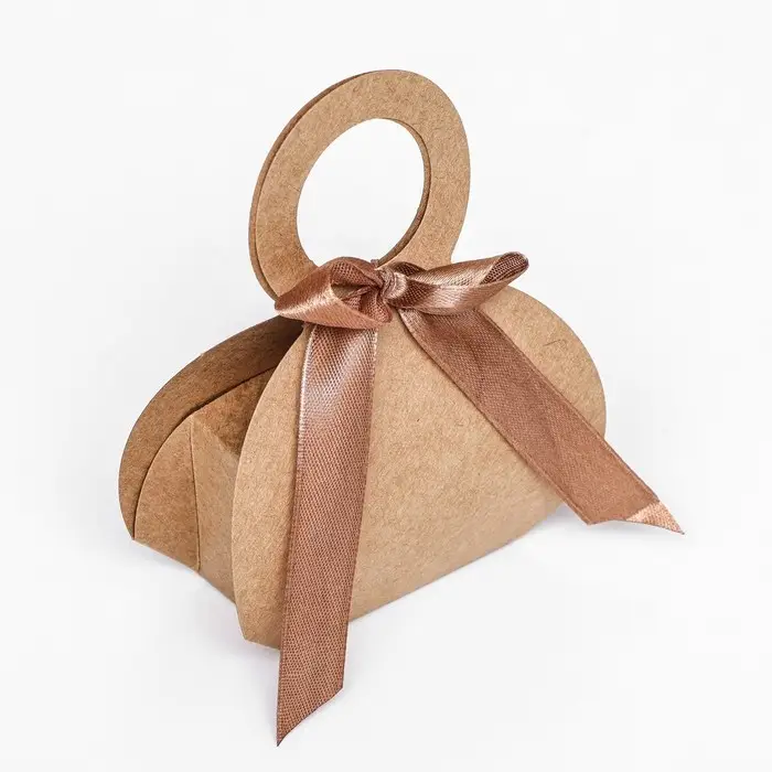 Коробка складная, с бантом и ручкой, крафт, 6×8×3 см Коробка складная, с бантом и ручкой, крафт, 6×8×3 см