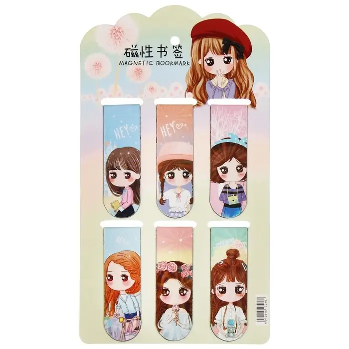 Набор магнитных закладок для книг Calligrata 6 штук, Набор магнитных закладок для книг Calligrata 6 штук, "Аниме", МИКС