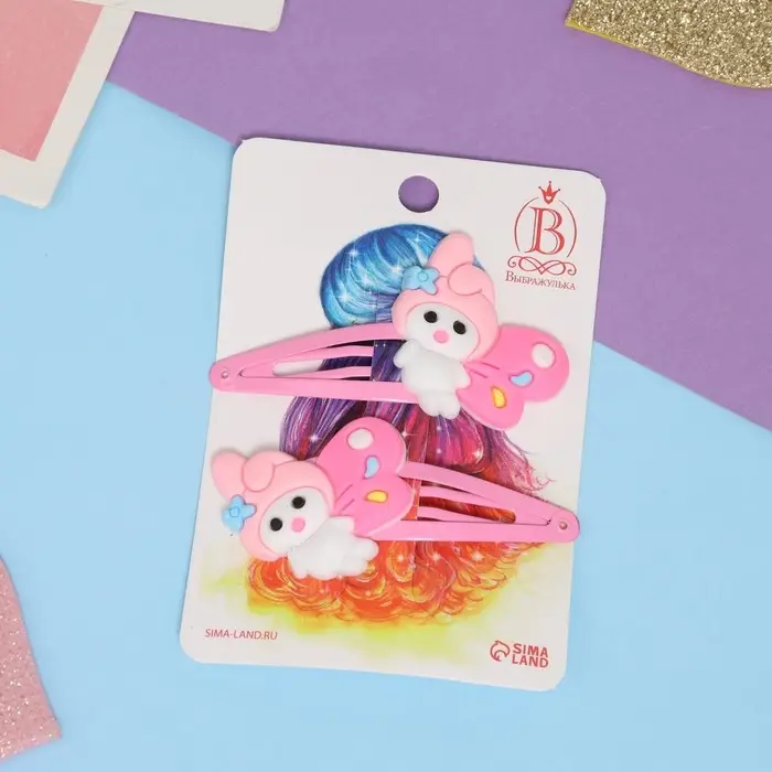 Невидимка для волос  Невидимка для волос "Адель" (набор 2 шт) зайка с крылышками, 5,5 см, розовый