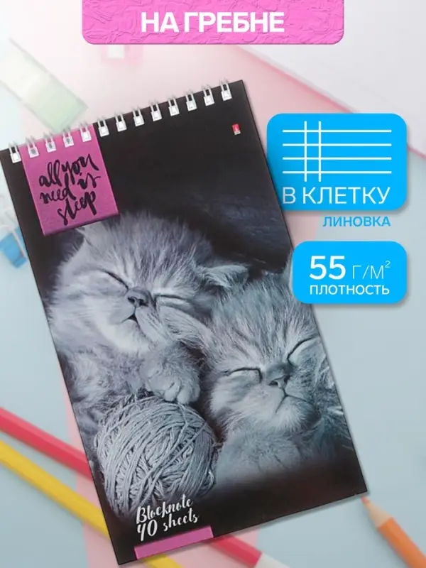 Блокнот &laquo;Альт. Кошки&raquo;, А5, 40 листов, на гребне, МИКС