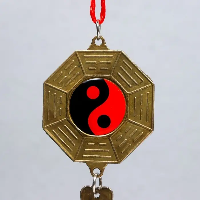 Подвеска металл "Зеркало Багуа" с узлом счастья 4,5х24 см   МИКС