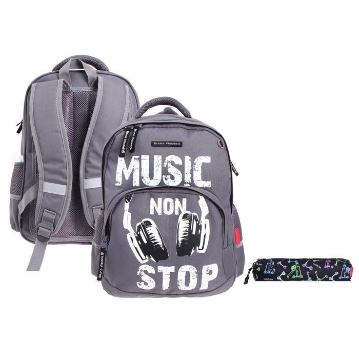 Рюкзак молодежный Bruno Visconti 40 x 30 x 17 см, Music, пенал в подарок Рюкзак молодежный Bruno Visconti 40 x 30 x 17 см, Music, пенал в подарок