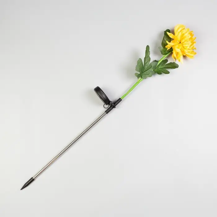 Садовый светильник &laquo;Хризантема жёлтая&raquo;, уличный, на солнечной батарее, 80 см, 1 LED, свечение белое