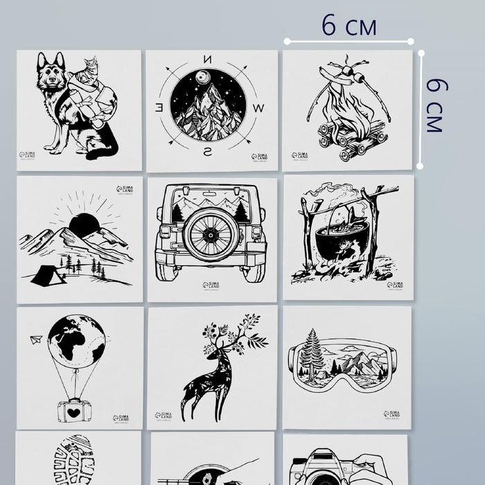 Татуировка на тело чёрная Татуировка на тело чёрная "Путешествие" набор 12 шт 6х6 см