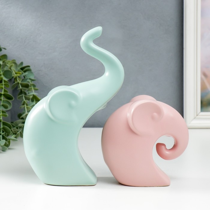 Сувенир керамика Сувенир керамика "Два слона" пастель матовый набор 2 шт 12х12 22х13 см