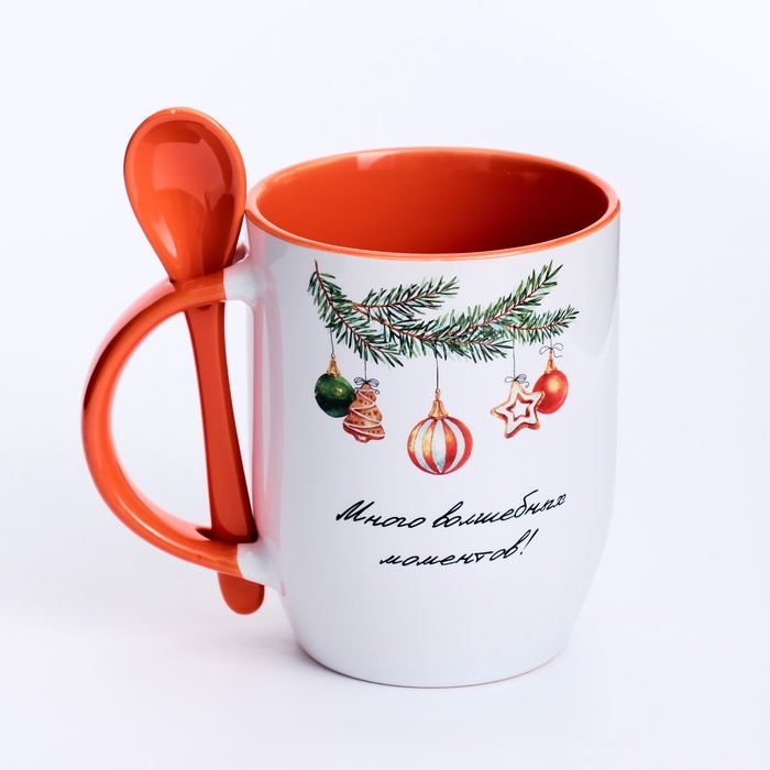 Кружка новогодняя с ложкой Дорого внимание «Волшебных моментов», 350 мл Кружка новогодняя с ложкой Дорого внимание «Волшебных моментов», 350 мл