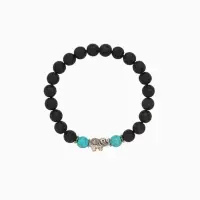 Браслет "Слоник" камень пирит, лава, длина 18 см, цв. чёрный, бирюзовый