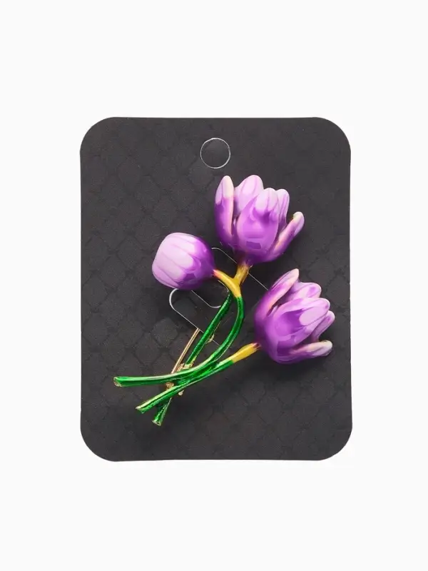 Брошь "Тюльпан" цветок, фиолетово-зелёная в золоте