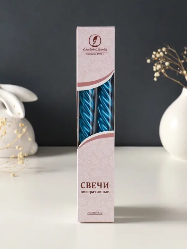 Набор свечей витых, 2.3&times;24.5 см, 5 ч, 50 г, 2 шт., синий металлик, в подарочной коробке