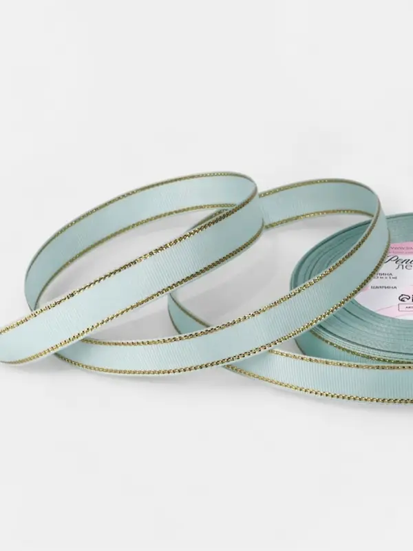 Лента репсовая, с золотым люрексом, 15 мм, 23&plusmn;1 м, светло-голубая №013