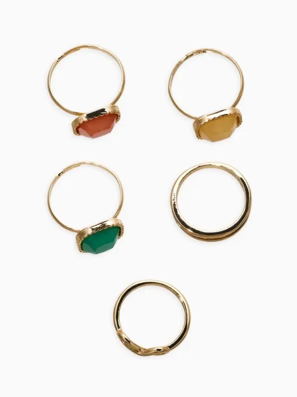 Набор колец 5 шт "Новый стиль" камни, размер МИКС, цветной в золоте