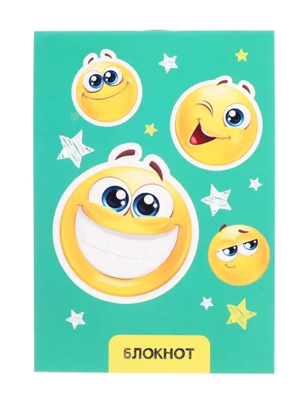 Блокнот А6, 24 листа в клетку на скрепке &laquo;Смайлики&raquo;, обложка мелованный картон, МИКС