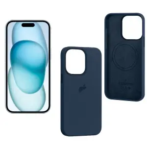 Чехол для iPhone 15 Pro Silicone Case 100% ORG (MagSafe + анимация NFC Clear) c LOGO Storm Blue
