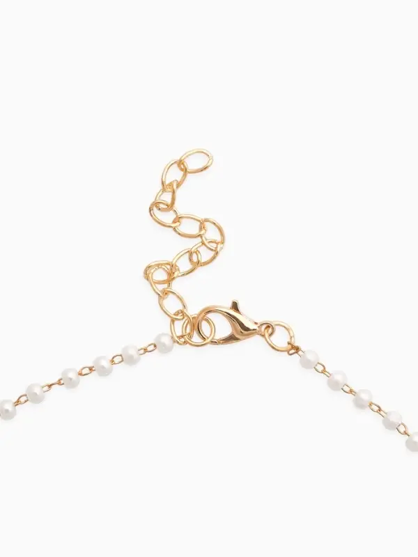 Кулон на жемчужной дорожке &laquo;Яблочко&raquo;, 44 см, бело-красный в золоте