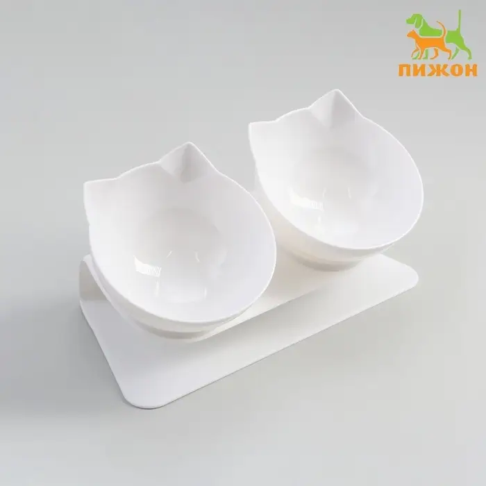 Миски, 27.5&times;14&times;15 см, 2 шт., на белой подставке, пластик, белые