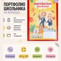 Папка-портфолио А4, Calligrata &laquo;Гимназия&raquo;, пластиковая, на 4 кольцах, для школьника, без вкладышей