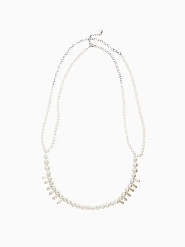 Бодичейн женский на тело &laquo;Жемчужные капли&raquo;, белый в серебре