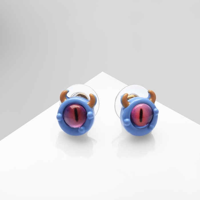 Серьги с эмалью «Монстрики» с рожками, цвет розово-голубой Серьги с эмалью «Монстрики» с рожками, цвет розово-голубой