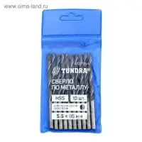 Сверло по металлу ТУНДРА, HSS, цилиндрический хвостовик, 5.6&times;95 мм, 10 шт.