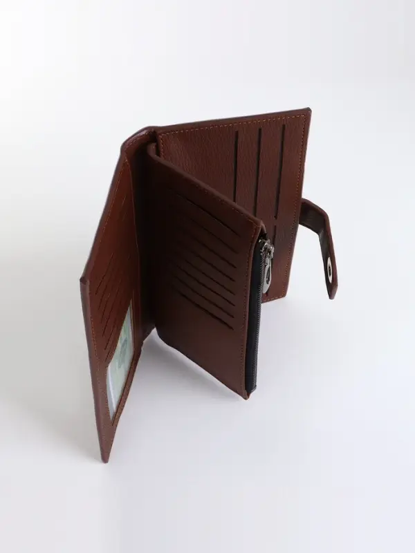 Портмоне мужское, на магните, три отделения, коричневое