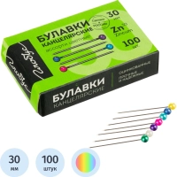 Булавки для пробковых досок Глобус 30 мм 100 шт цвет ассорти, карт уп